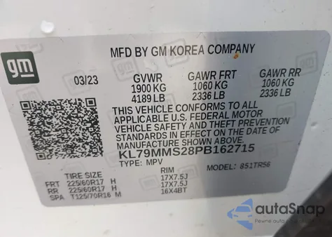 2023 Chevrolet Trailblazer Fwd Ls z USA, uszkodzony, nr VIN KL79MMS28PB162715